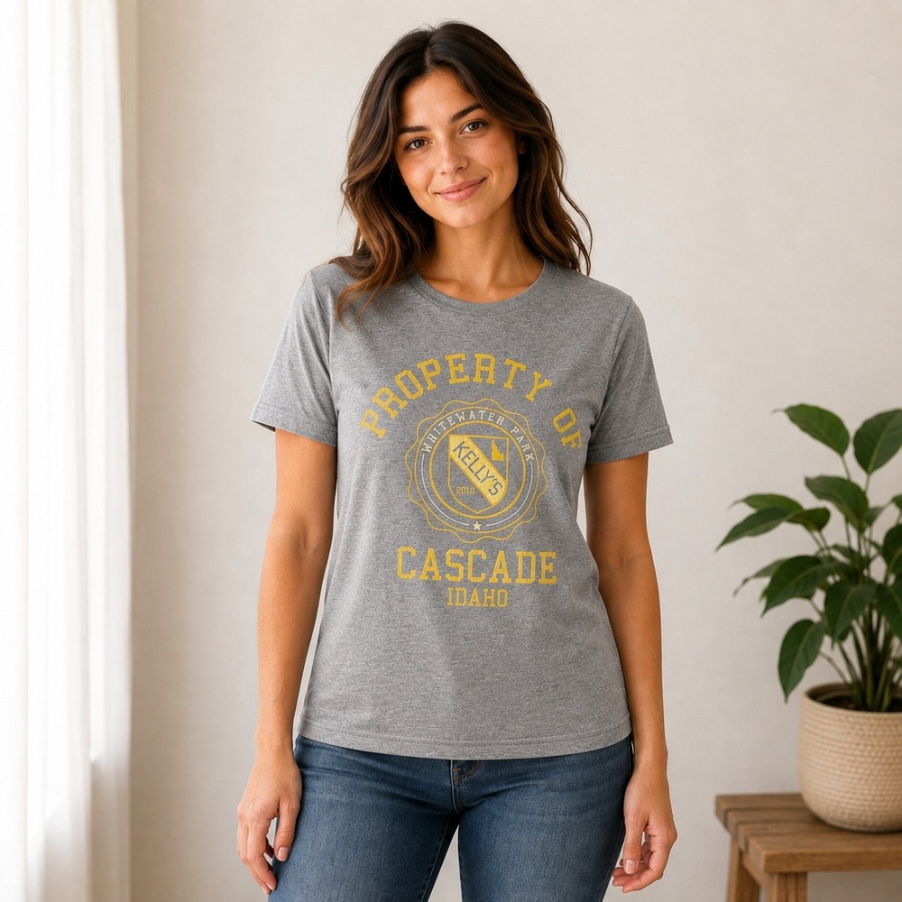 Kelly's Whitewater Park Cascade Idaho Tee Women M Gray Graphic T Shirt